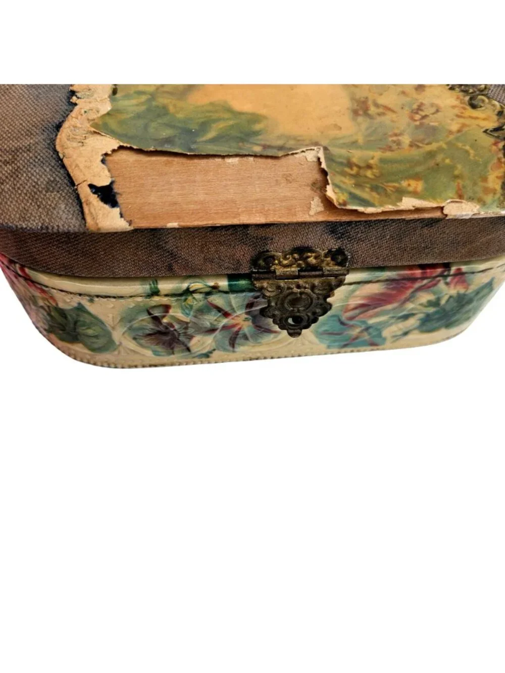 Antique Victorian Edwardian Celluloid Vanity Dresser Jewelry Box Portrait Lid
